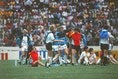 1986年メキシコ大会準々決勝・ベルギー対スペイン戦。意外なほどリラックスしていたベルギーは全員が決め、初のベスト８進出を決めた。名GKジャンマリー・プファフはエロイ・オラジャのキックをセーブして、勝利の立役者となった。　(C) SOCCER DIGEST