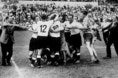 1954年スイス大会。ハンガリーとの決勝で２点ビハインドを逆転しての勝利。「ベルンの奇跡」と呼ばれた大逆転劇で、初の世界制覇を果たした。　(C) Getty Images