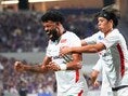 【厳選ショット】前半９分に先制ゴールを決めたパトリック｜写真：田中研治（サッカーダイジェスト写真部）