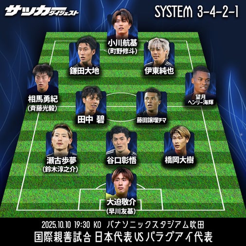 【日本代表のパラグアイ戦スタメン予想】三笘＆久保を欠く緊急事態…